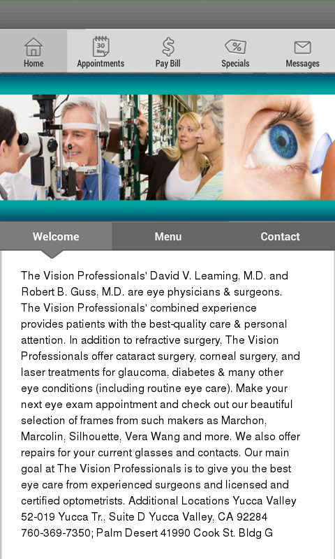 The Vision Professionals's android app home screen The Vision Professionals's android app home screen